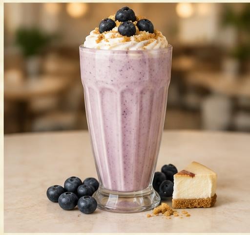 Blueberry cheesecake milkshake with blueberries