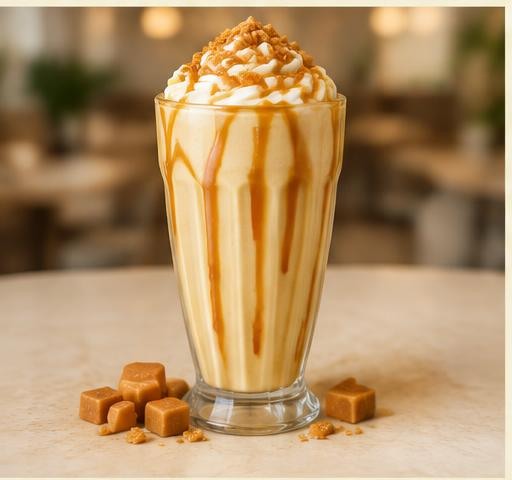 Butterscotch milkshake with caramel drizzle