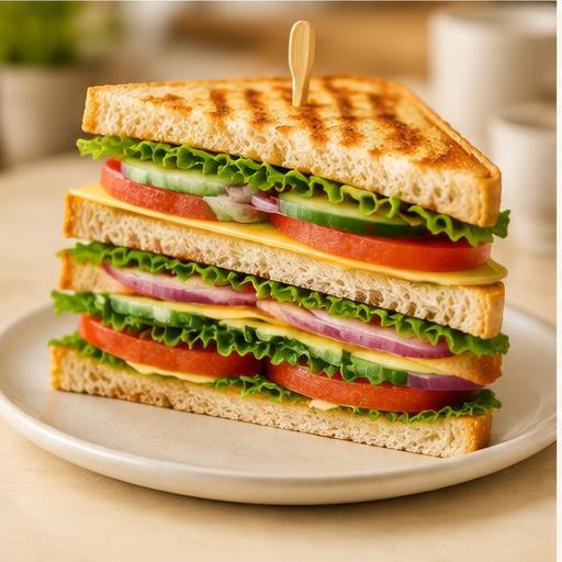 Classic vegetarian club sandwich with fresh vegetables