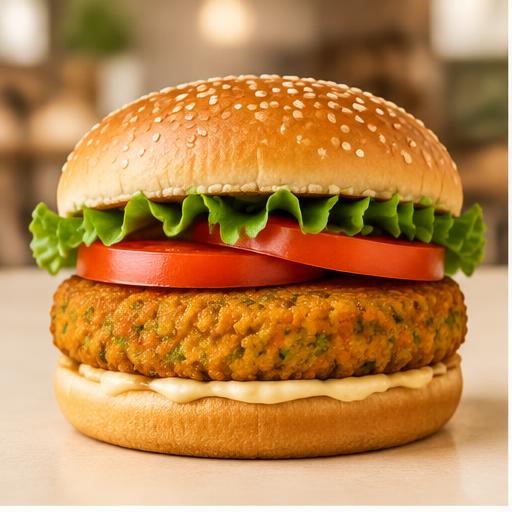 Crispy vegetable patty burger with lettuce and tomato