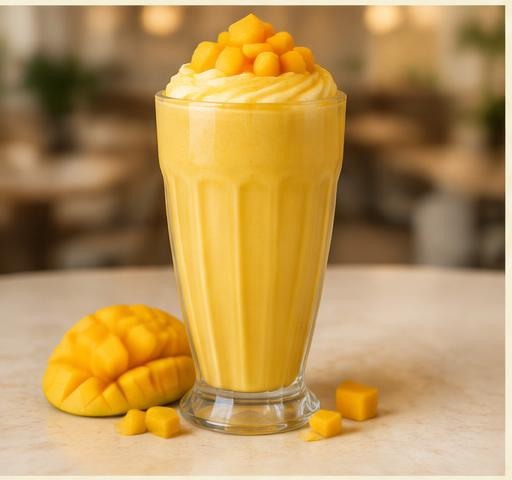 Mango milkshake with mango pieces