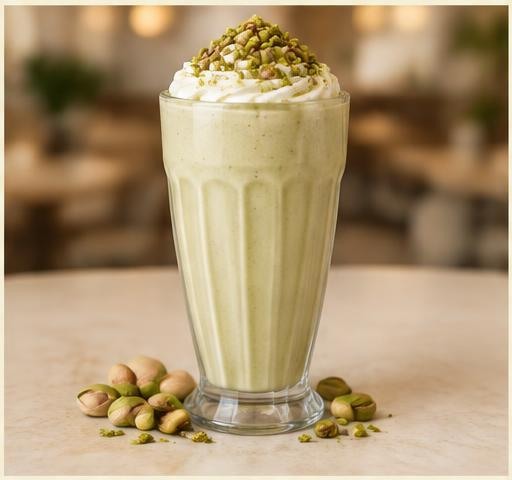 Pistachio milkshake with crushed pistachios