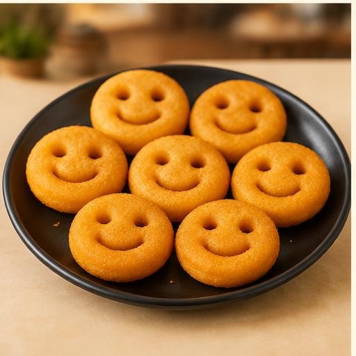 Seven smiley-face potato snacks