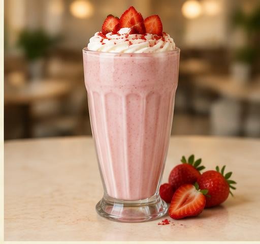 Strawberry milkshake with fresh strawberries
