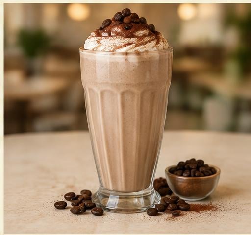 Tiramisu milkshake dusted with cocoa