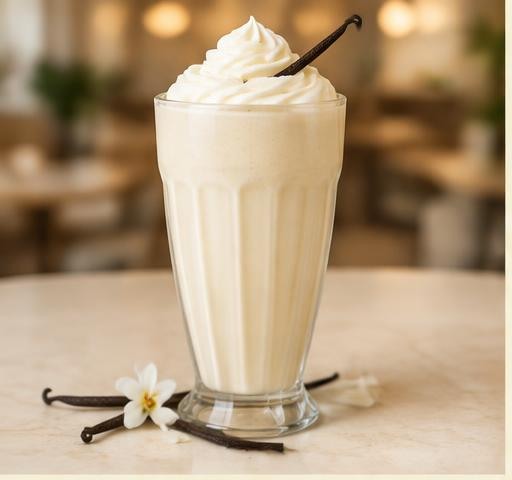 Vanilla milkshake with a vanilla pod